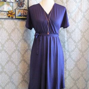 Navy Blue Wrap Dress with Fushia Pin Dot